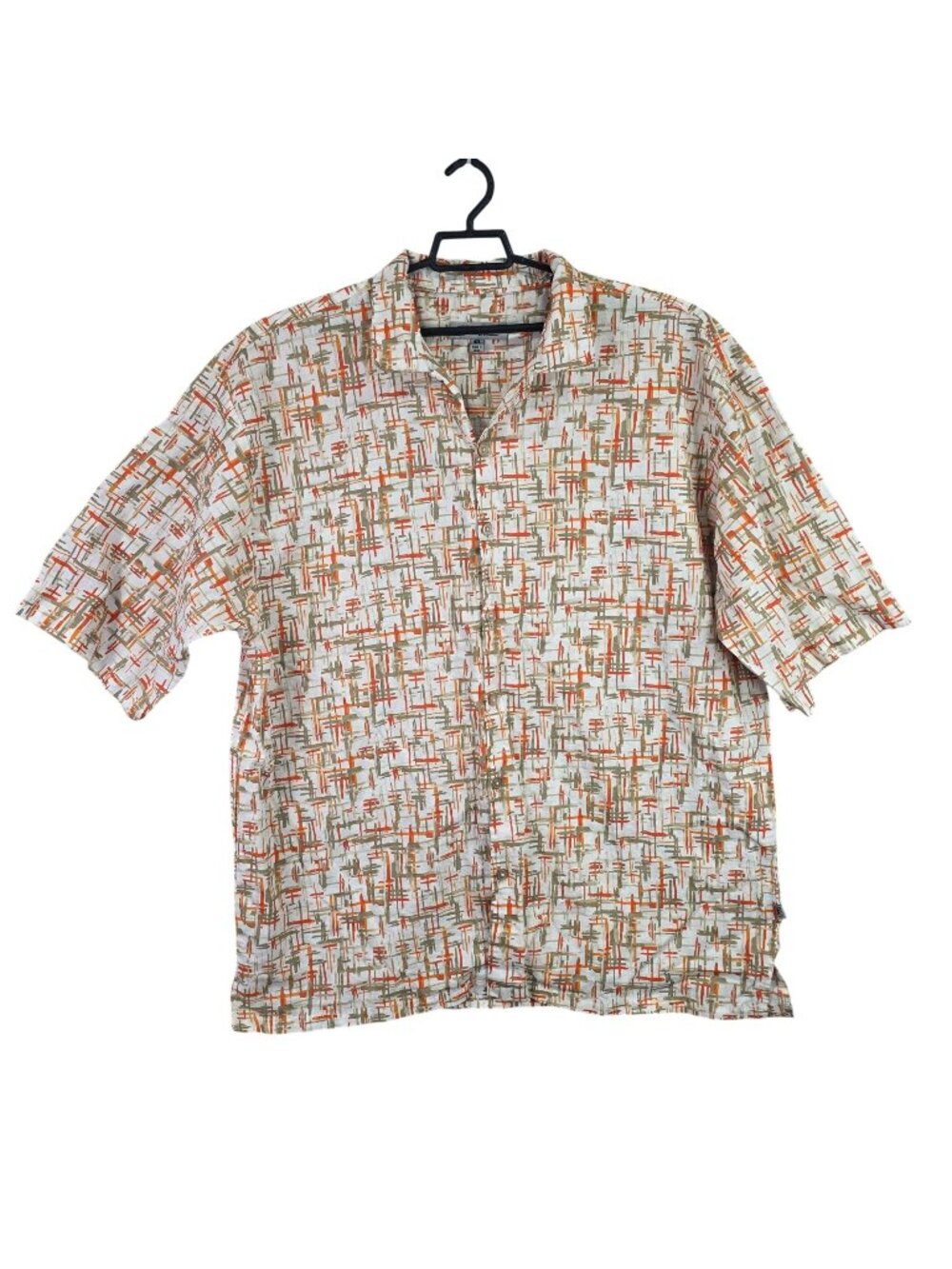 Mens Stacy Adams Orange & Beige Button-Up Shirt Linen Cotton Blend Size 4XL